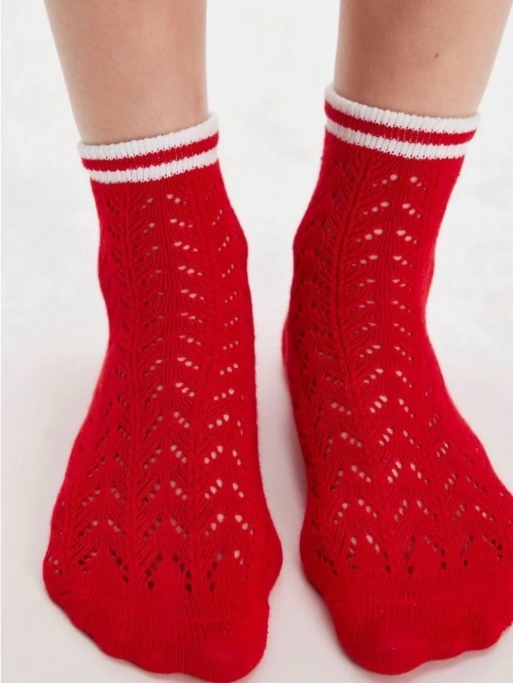 NWT Free People Pointelle Trouser Socks in Red